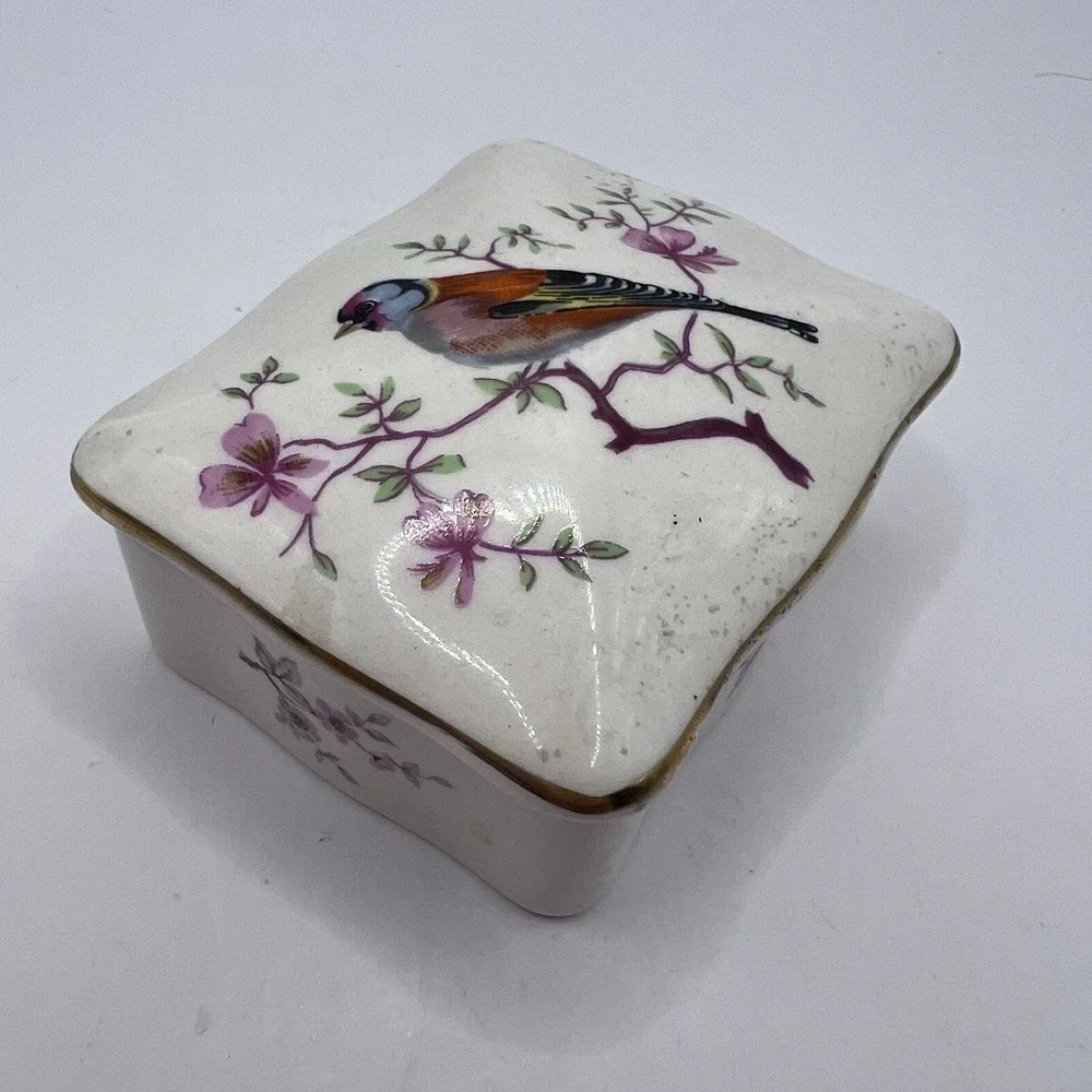 Vtg Bird Trinket Box PALISSY Royal Worcester Company England Hand Painted 3